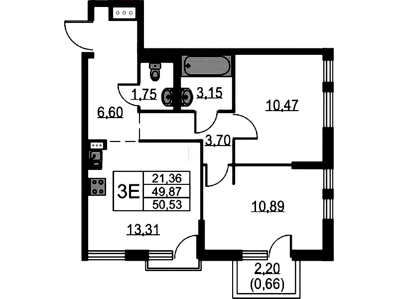 2-комнатная квартира 50.53 м², 11/18 эт., ЖК «Невская Долина»